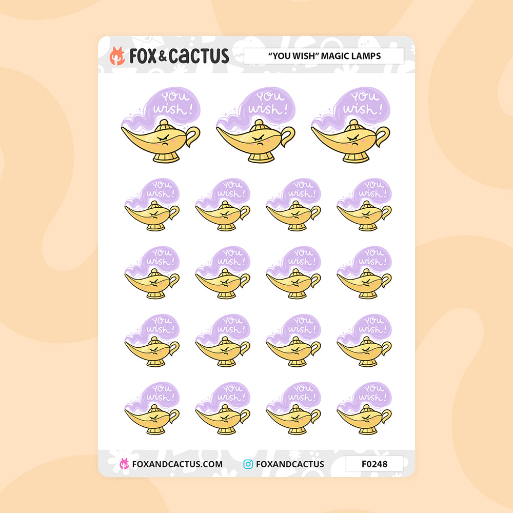 "You Wish" Magic Lamp Stickers by Fox and Cactus