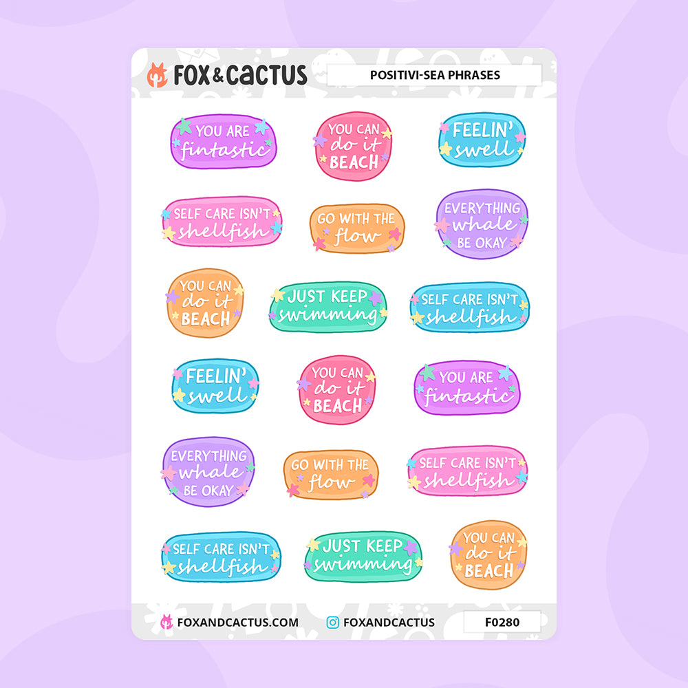 Positivi-sea Phrases Stickers by Fox and Cactus