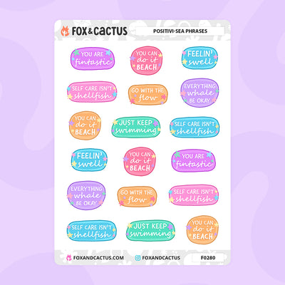 Positivi-sea Phrases Stickers by Fox and Cactus