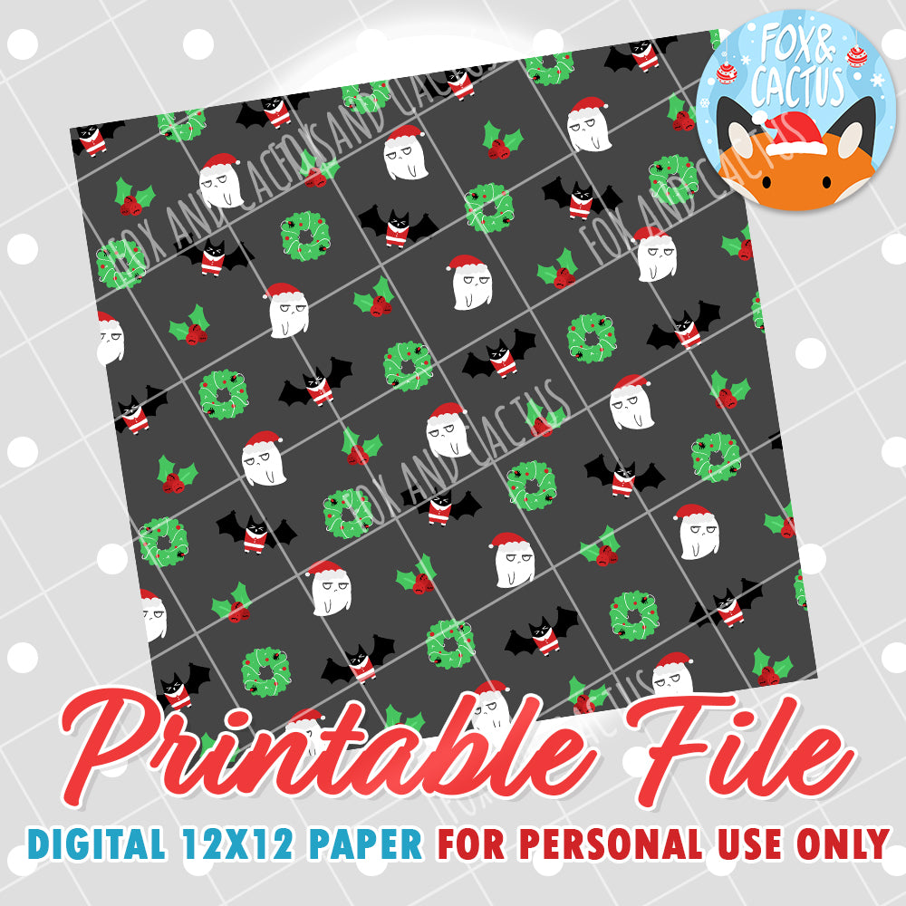 Spooky Christmas 12x12 Digital Paper (DIGITAL DOWNLOAD) - Printable/Clipart File - Personal Use Only by Fox and Cactus