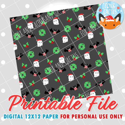 Spooky Christmas 12x12 Digital Paper (DIGITAL DOWNLOAD) - Printable/Clipart File - Personal Use Only by Fox and Cactus