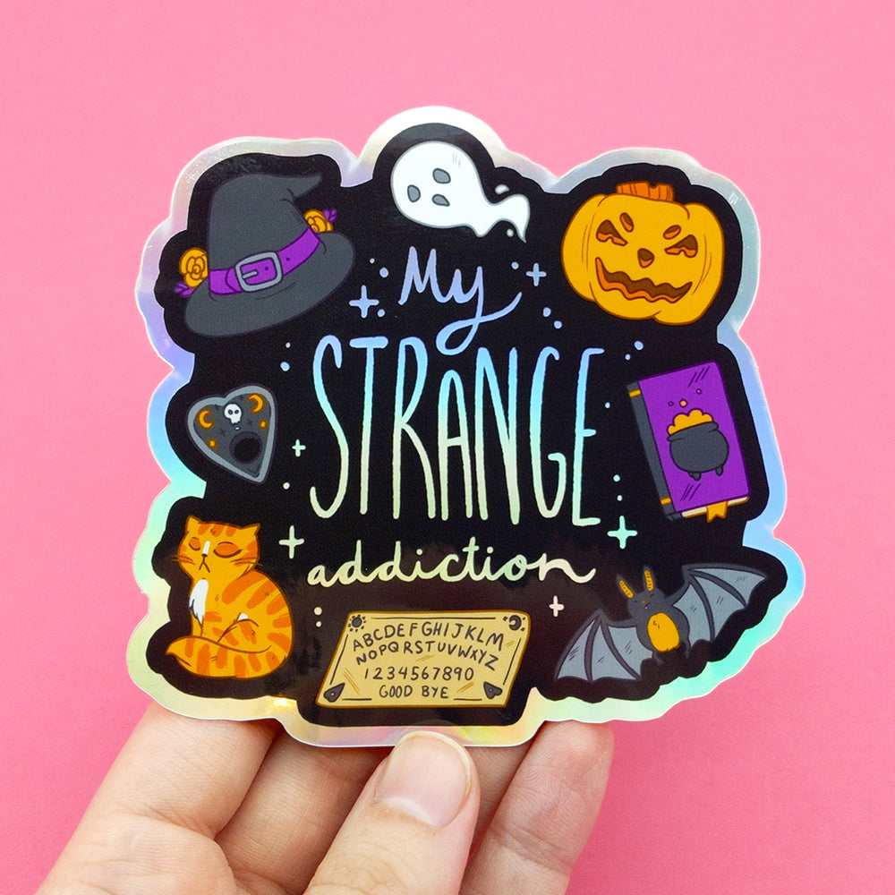 My Strange (Halloween) Addiction Holographic Vinyl Die Cut Sticker by Fox and Cactus