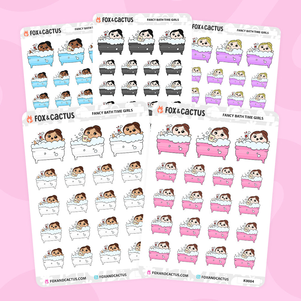Bath Time (Fancy) Kawaii Girl Stickers by Fox and Cactus