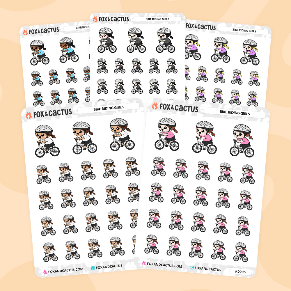 Bike Riding Kawaii Girl Stickers by Fox and Cactus