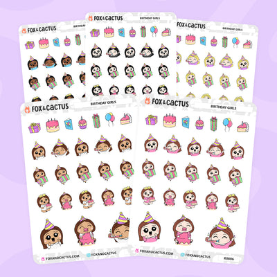 Birthday Kawaii Girl Stickers by Fox and Cactus