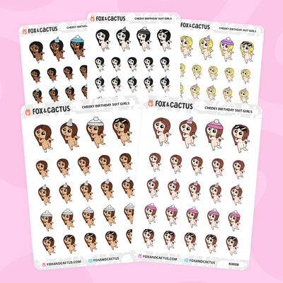 Cheeky Birthday Suit Kawaii Girl Stickers by Fox and Cactus