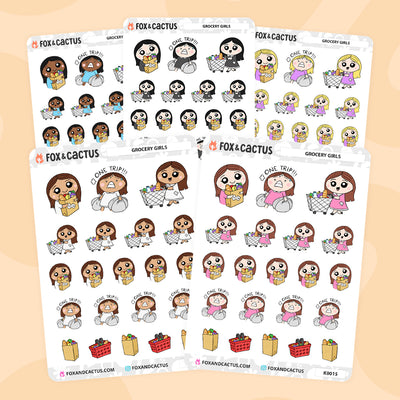 Grocery Kawaii Girl Stickers by Fox and Cactus