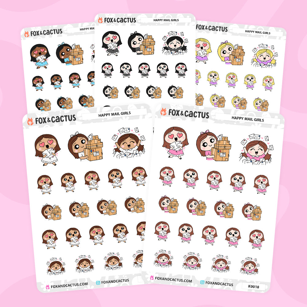 Happy Mail Kawaii Girl Stickers by Fox and Cactus