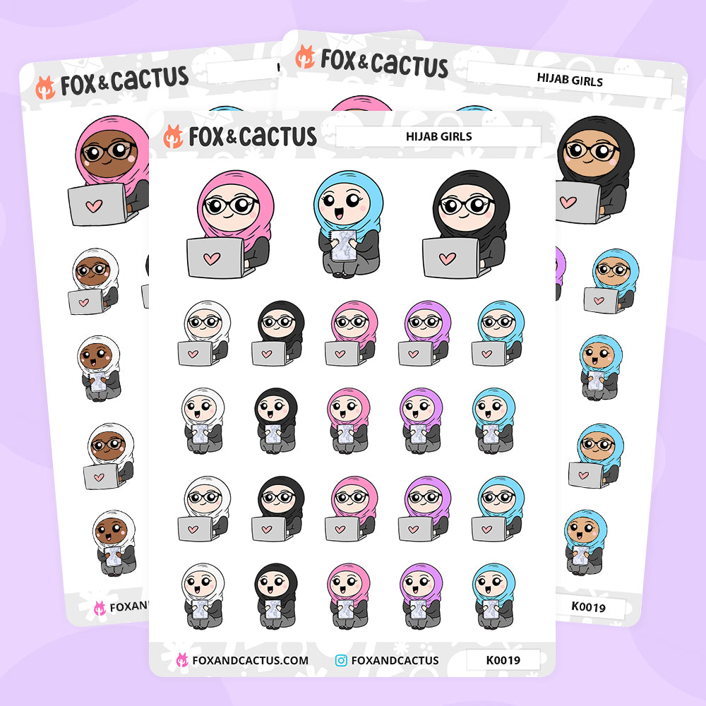 Hijab Kawaii Girl Stickers by Fox and Cactus