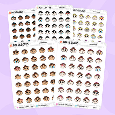 Emoji Face Kawaii Girl Stickers by Fox and Cactus