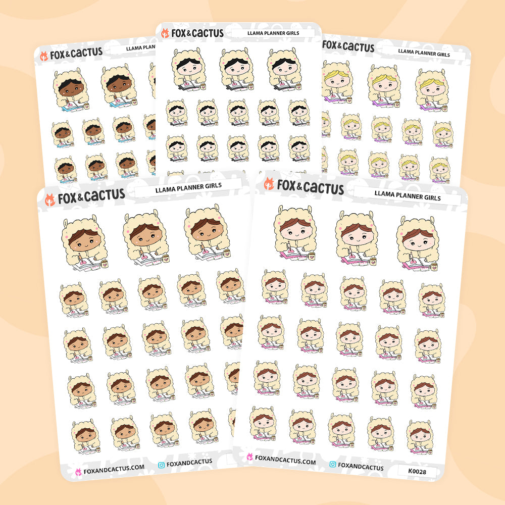 Llama Planner Kawaii Girl Stickers by Fox and Cactus