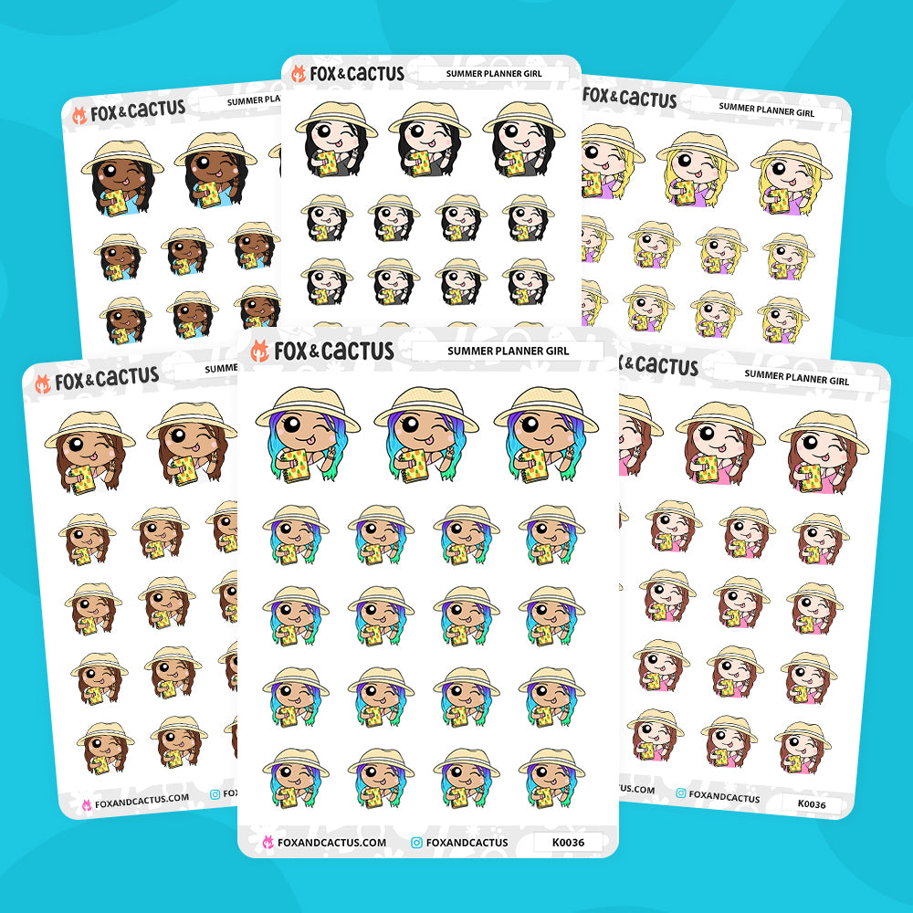Summer Planner Kawaii Girl Stickers by Fox and Cactus