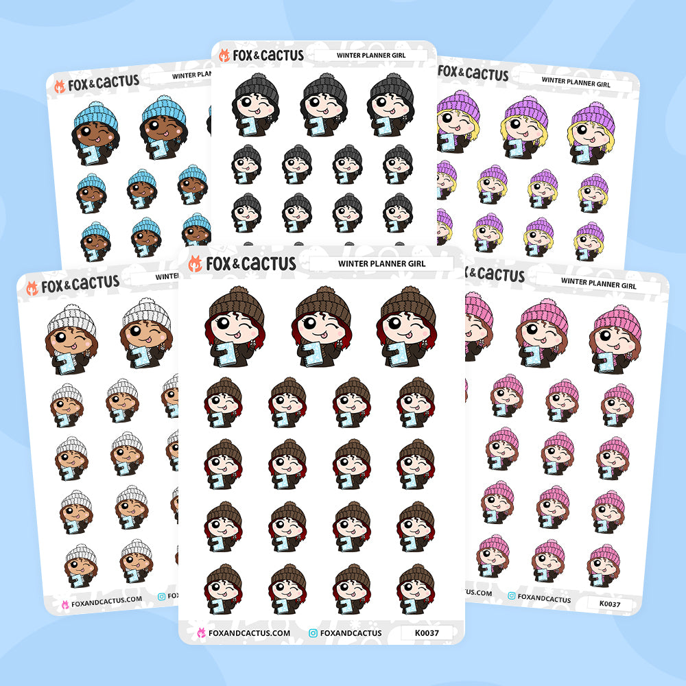 Winter Planner Kawaii Girl Stickers by Fox and Cactus