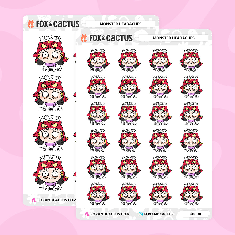 Monster Headache Stickers by Fox and Cactus