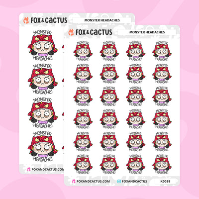 Monster Headache Stickers by Fox and Cactus