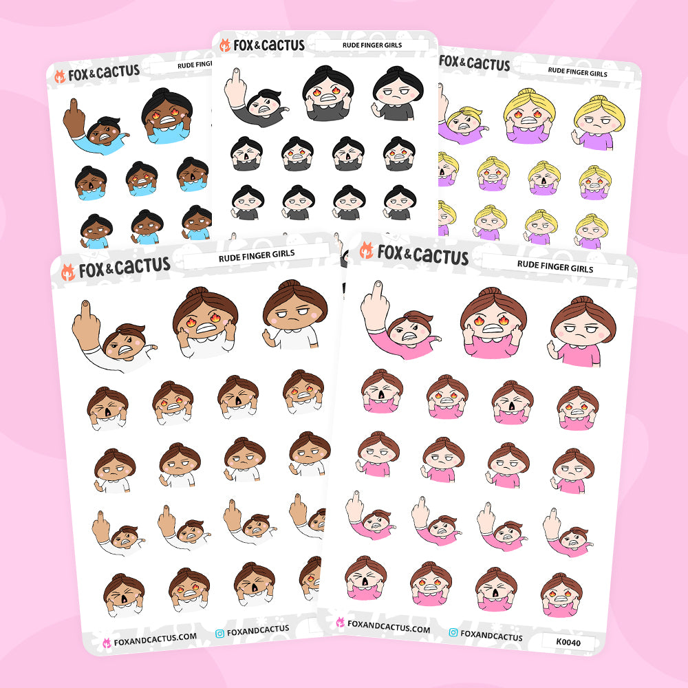 NSFW Rude Finger Kawaii Girl Stickers by Fox and Cactus