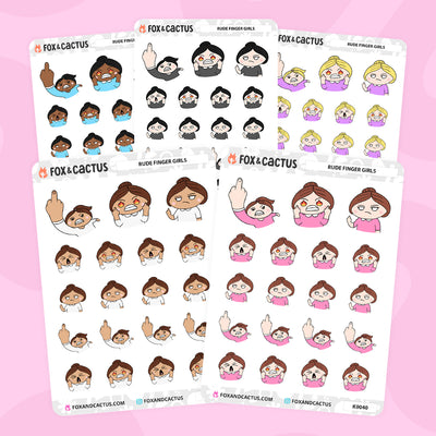 NSFW Rude Finger Kawaii Girl Stickers by Fox and Cactus