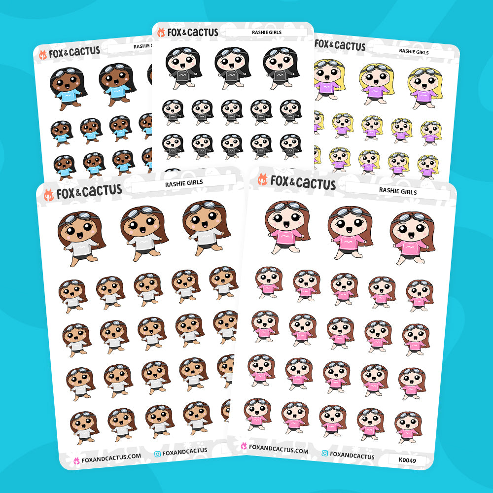 Rashie Kawaii Girl Stickers by Fox and Cactus