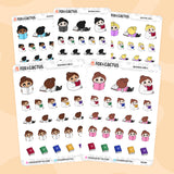 Reading Kawaii Girl Stickers by Fox and Cactus