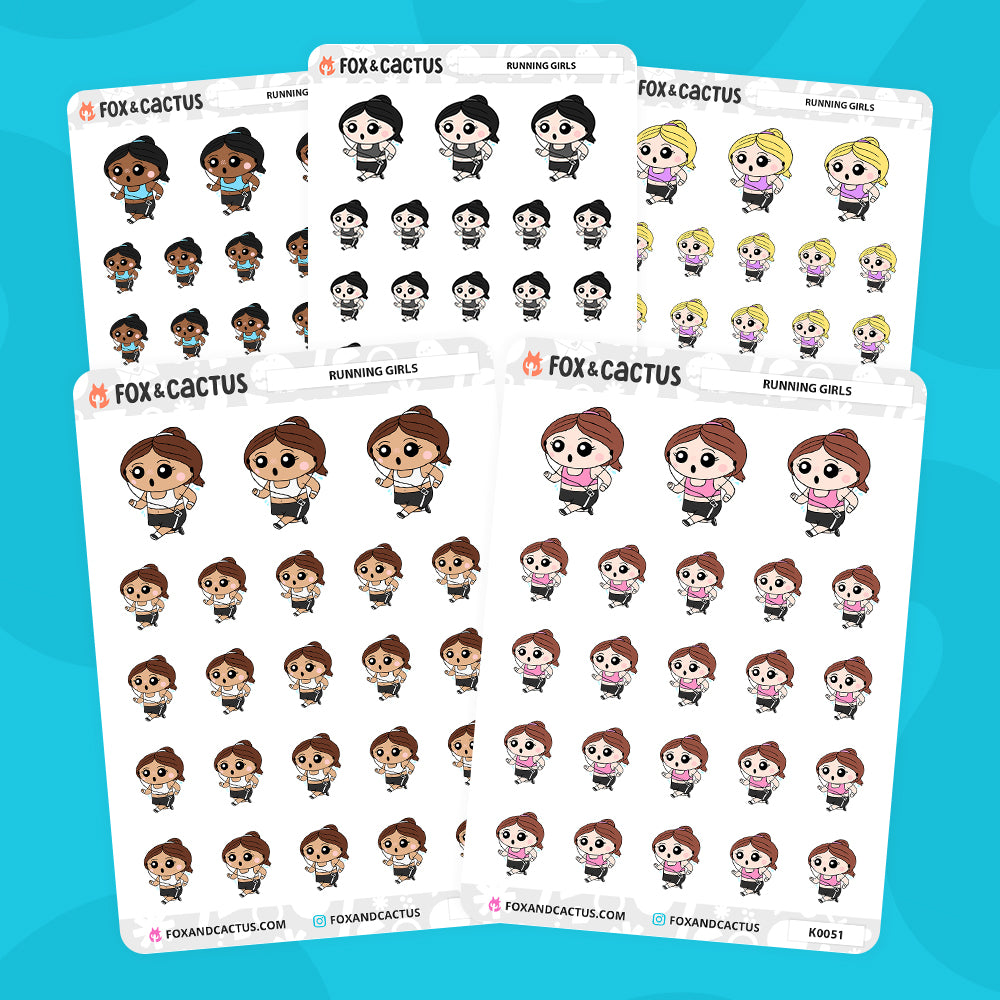 Running Kawaii Girl Stickers by Fox and Cactus