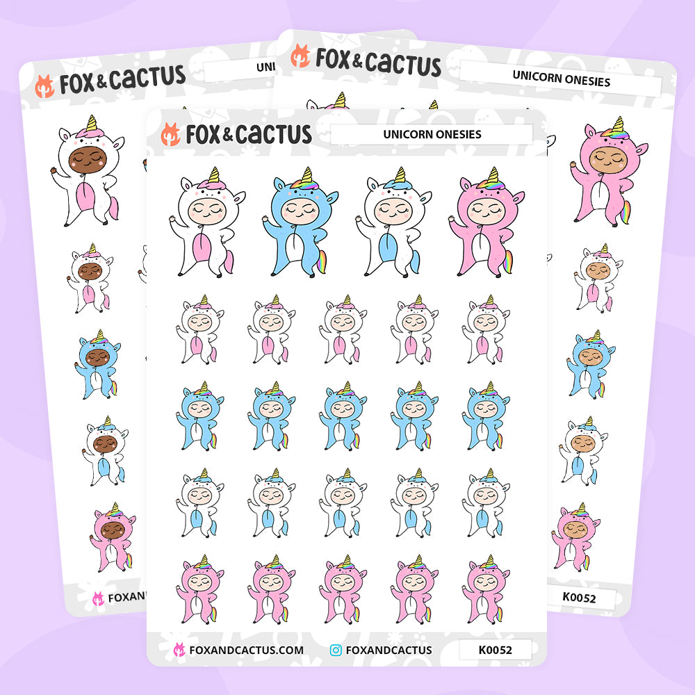 Unicorn Onesie Kawaii Girl Stickers by Fox and Cactus