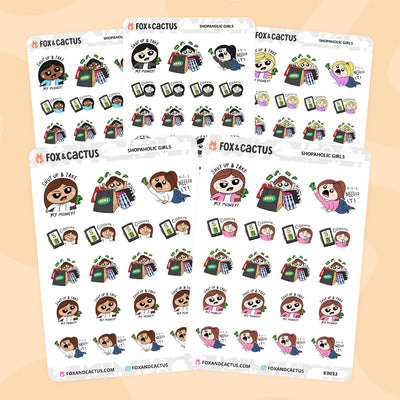 Shopaholic Kawaii Girl Stickers by Fox and Cactus