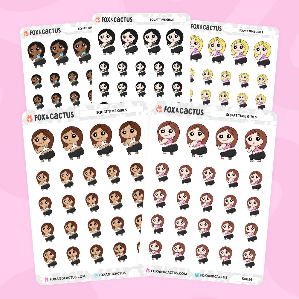 Squat Time Kawaii Girl Stickers by Fox and Cactus