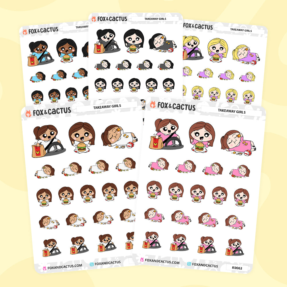 Takeaway Kawaii Girl Stickers by Fox and Cactus
