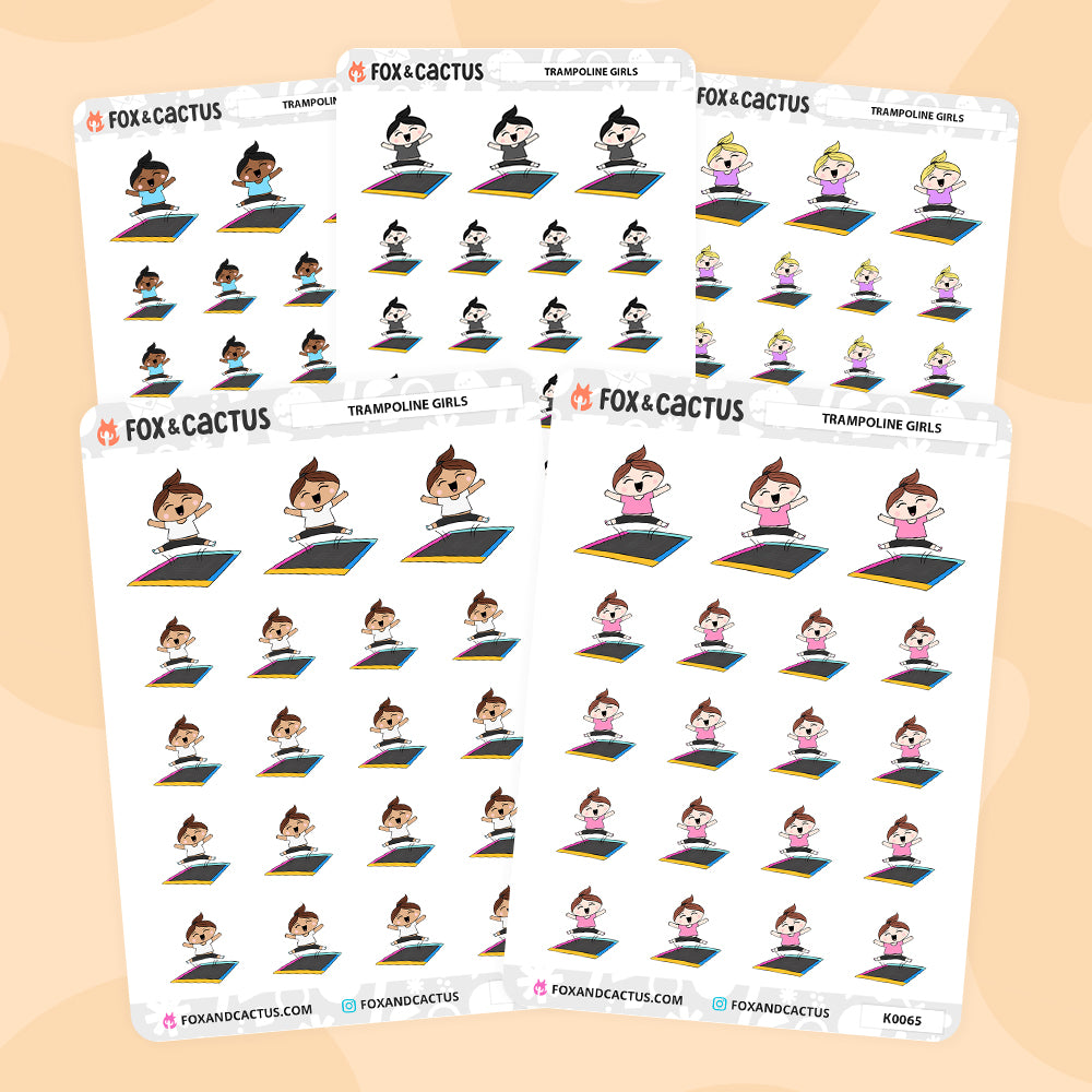 Trampoline Kawaii Girl Stickers by Fox and Cactus