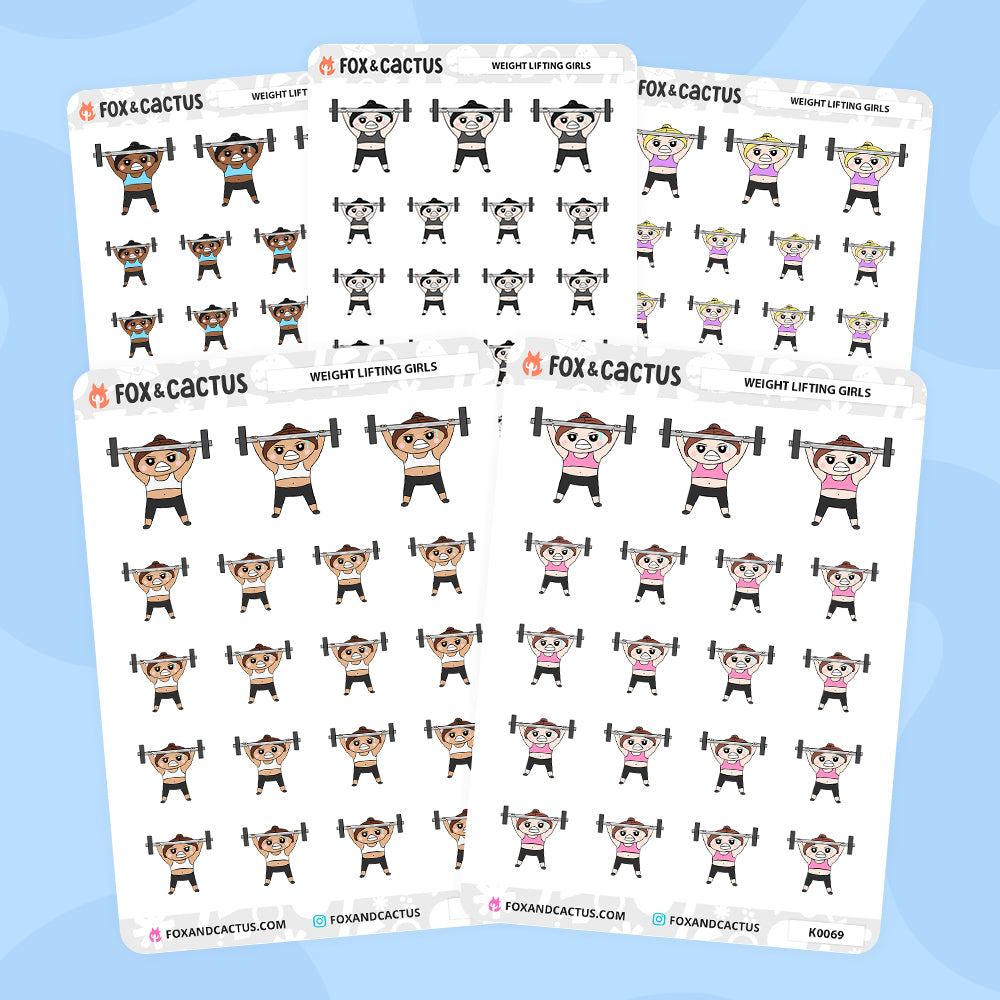 Weight Lifting Kawaii Girl Stickers by Fox and Cactus