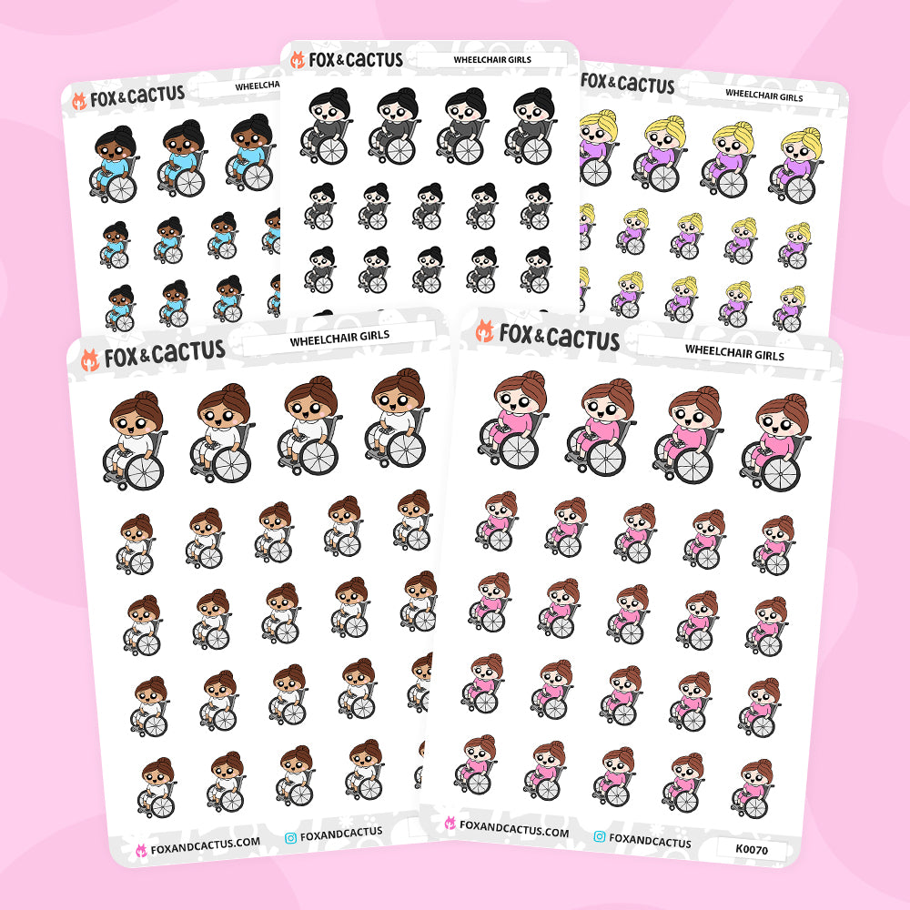 Wheelchair Kawaii Girl Stickers by Fox and Cactus