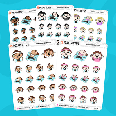 Mixed Workout Kawaii Girl Stickers by Fox and Cactus