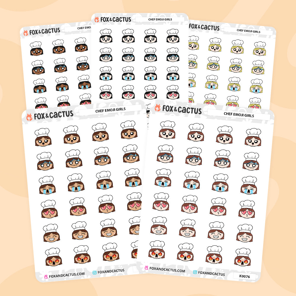 Chef Hat Emoji Kawaii Girl Stickers by Fox and Cactus