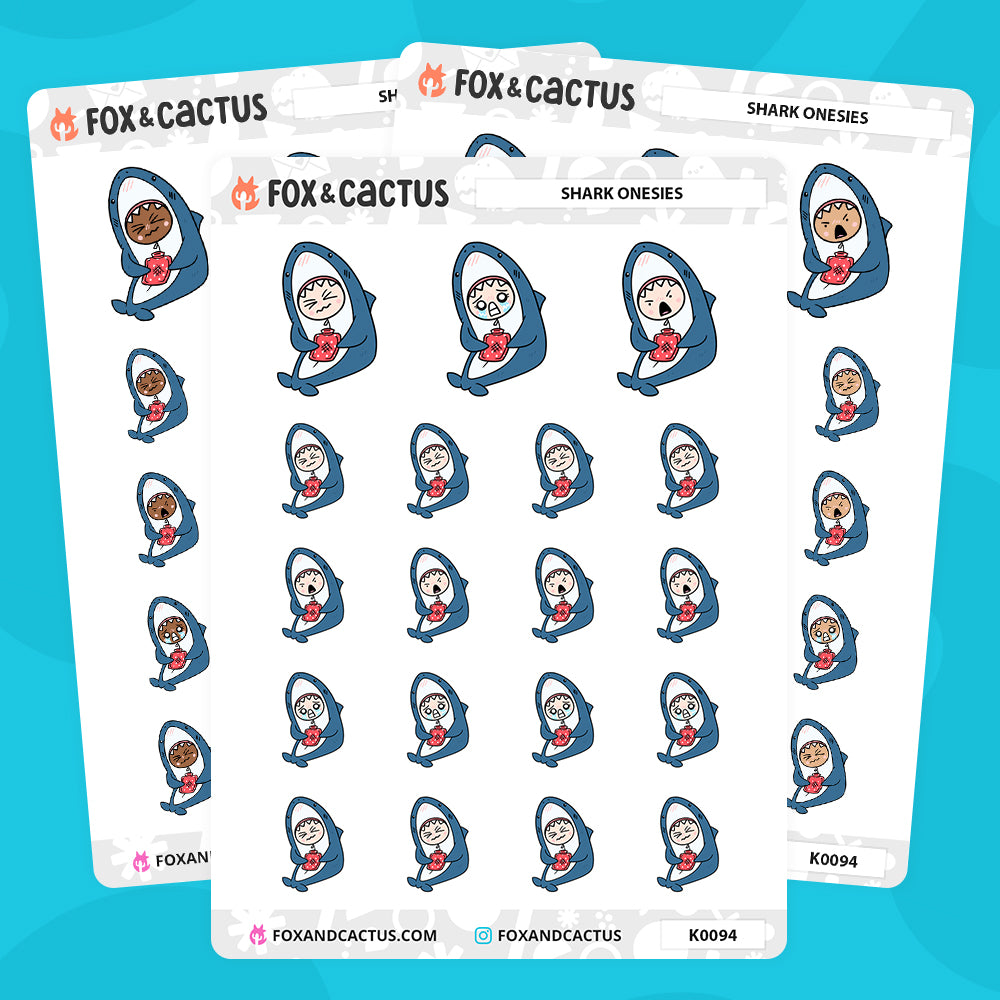 Shark Onesie Kawaii Girl Stickers by Fox and Cactus