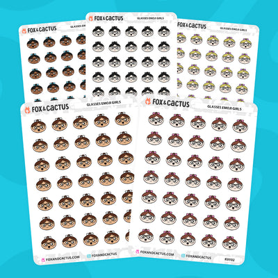 Kawaii Girl with Glasses Emoji Stickers by Fox and Cactus