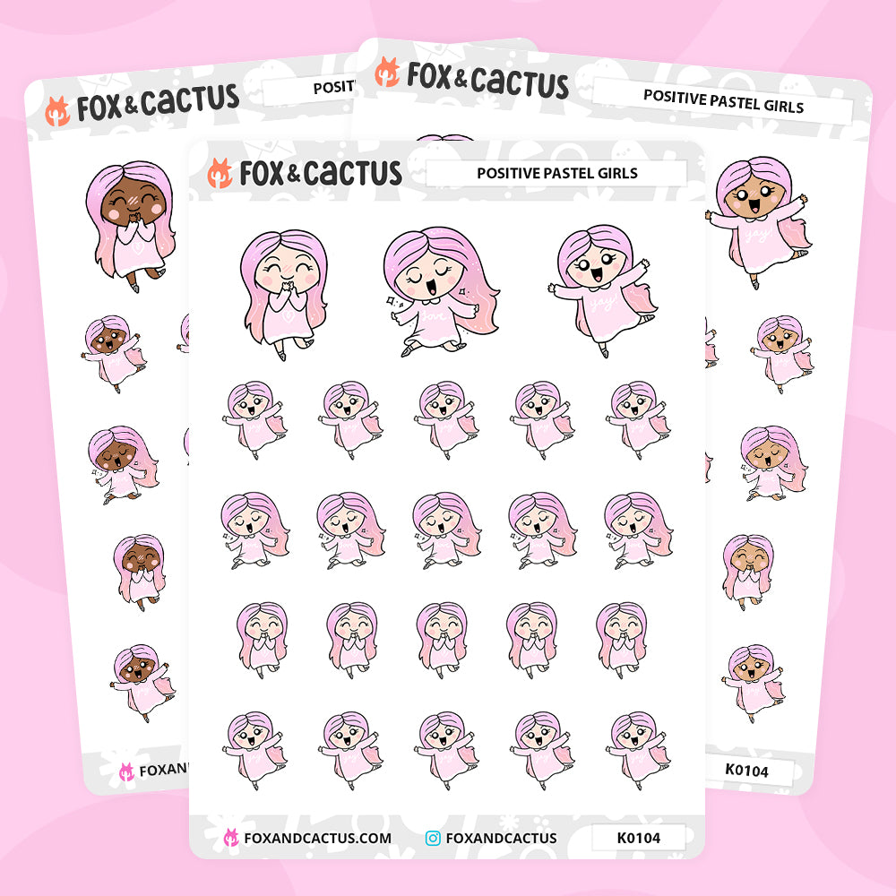 Positive Pastel Kawaii Girl Stickers by Fox and Cactus