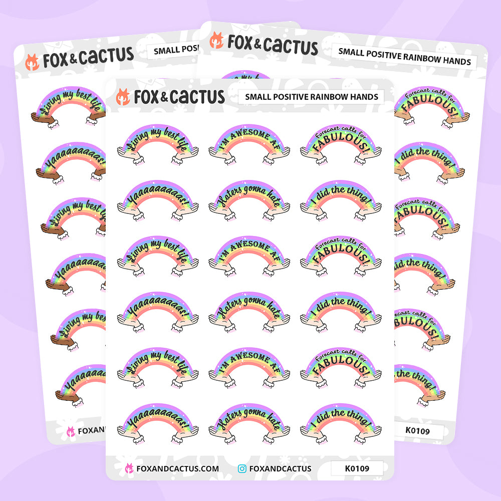 Positive Rainbow Hands (Small) Stickers by Fox and Cactus