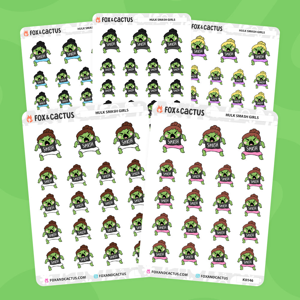 Hulk Kawaii Girl Stickers by Fox and Cactus