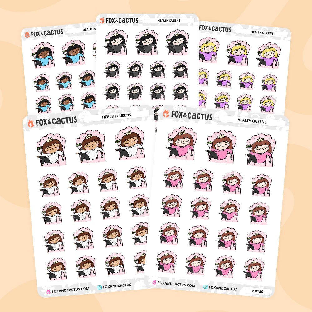 Health Queen Kawaii Girl Stickers by Fox and Cactus