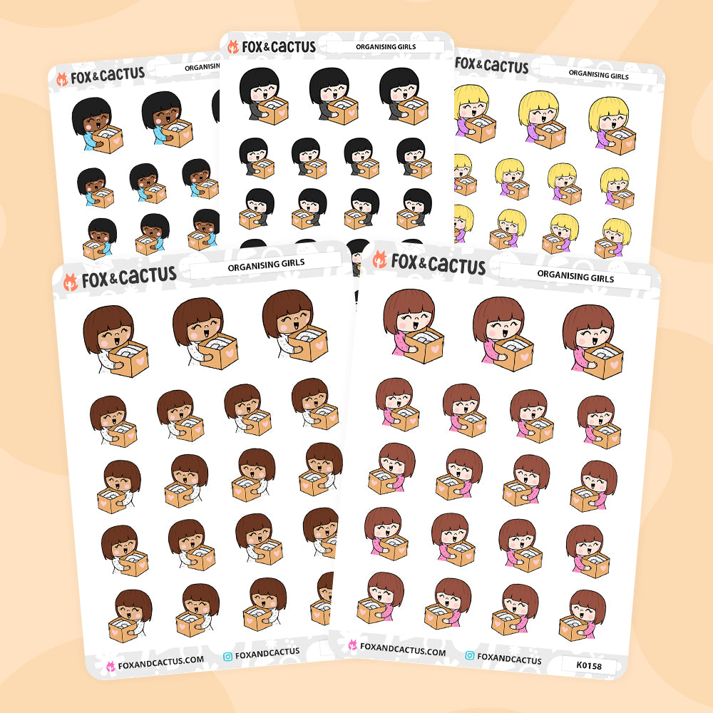 Organising Kawaii Girl Stickers by Fox and Cactus