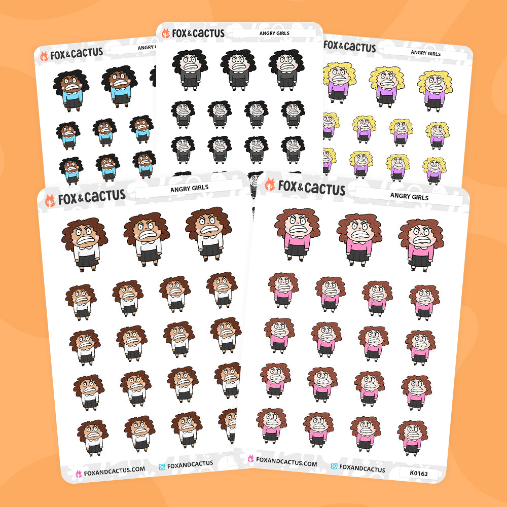 Angry Kawaii Girl Stickers by Fox and Cactus