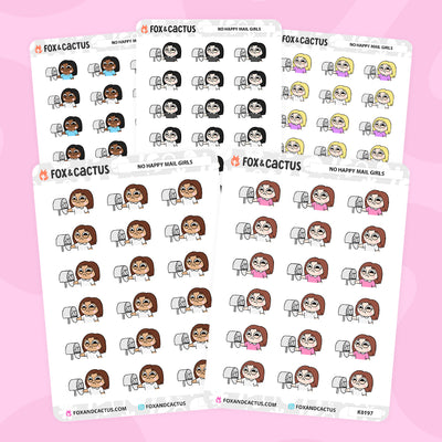 No Happy Mail Kawaii Girl Stickers by Fox and Cactus