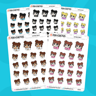 Crying Kawaii Girl Stickers by Fox and Cactus