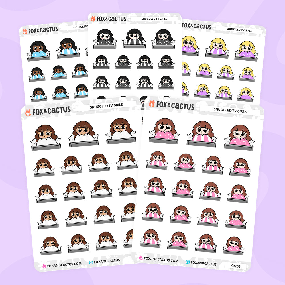 Snuggled TV Kawaii Girl Stickers by Fox and Cactus