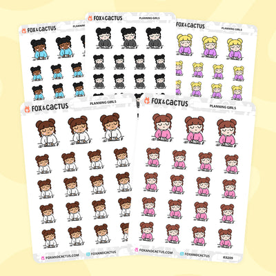 Planning Kawaii Girl Stickers by Fox and Cactus