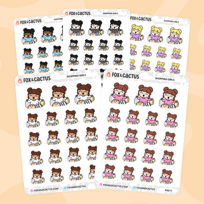 Shopping Kawaii Girl Stickers by Fox and Cactus