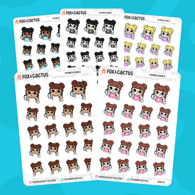 Fitness Kawaii Girl Stickers by Fox and Cactus