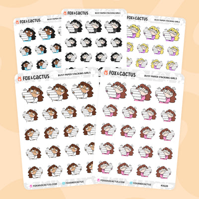 Busy Paper Stack Kawaii Girl Stickers by Fox and Cactus