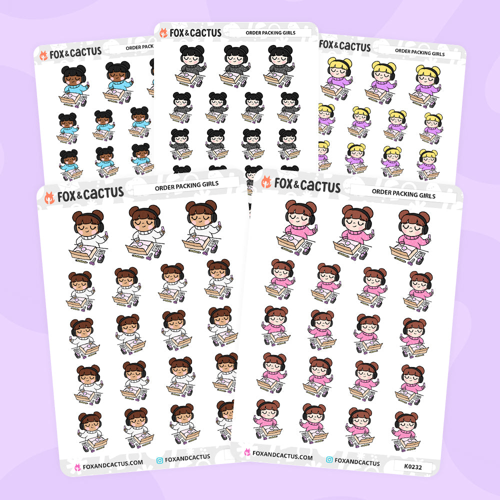 Order Packing Kawaii Girl Stickers by Fox and Cactus