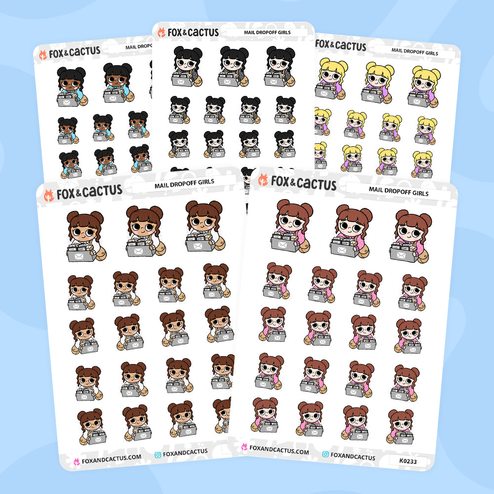 Mail Dropoff Kawaii Girl Stickers by Fox and Cactus